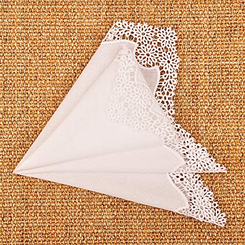Milesky White Wedding Handkerchief Pure Cotton, Soft Ladies Hanky with Crochet Lace - color: Ch03