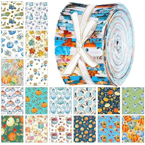 Hosuly 40 Pcs Fall Fabric Autumn Pastel Pumpkin Jelly Quilting Strips Roll - color: Fall Pumpkin