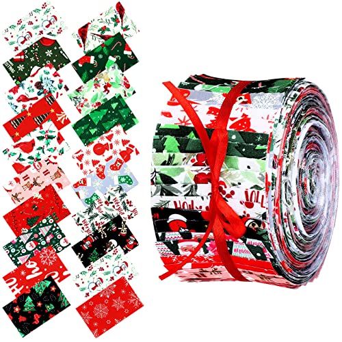 Tegeme 40 Pcs Christmas Jelly Fabric Strips for Quilting Winter Craft 2.55" - color: Vivid Style