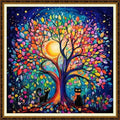 Redxing Counted Cross Stitch Kit for Beginners,Unprinted Needlepoint Kits for Beginners Cross Stitching Embroidery Kit 11CT Stitches kit-Cat Under Moonlight Tree 18x18 inch - color: KitColors15