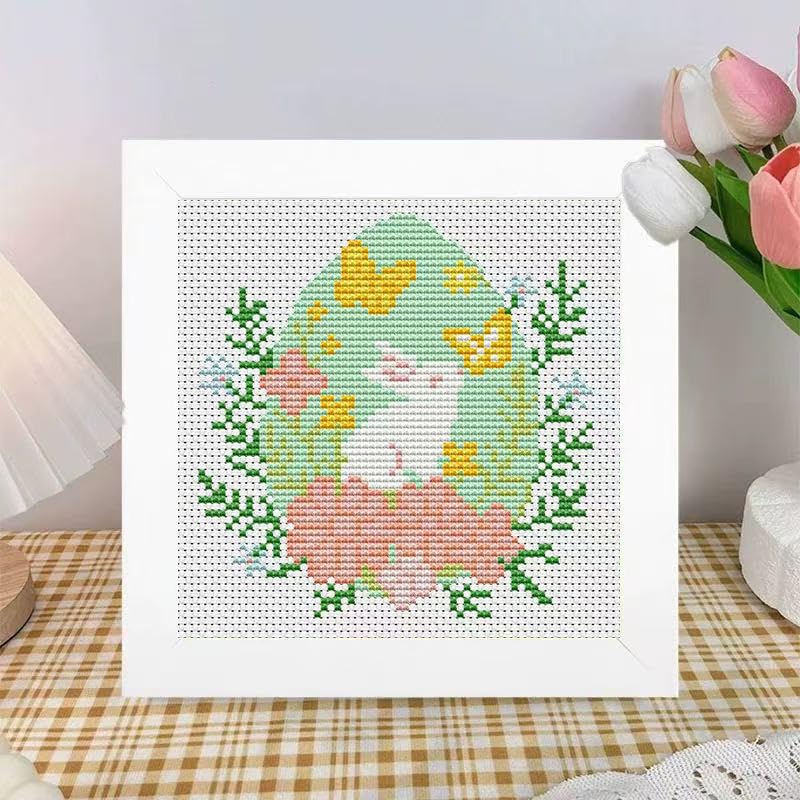 Tiwabb Easter Egg Stamped Cross Stitch Kits for Adults Beginners with Frame - color: Easter Cross Stitch with Frame
