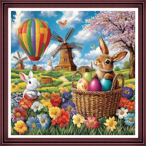 Funchey Counted Cross Stitch Kits for Adults Needlepoint Kits Unprinted Cross Stitching Embroidery Kit 11CT Cross Stitch Supplies-Windmill Garden Scenery 18x18 inch - color: ArtsKit25