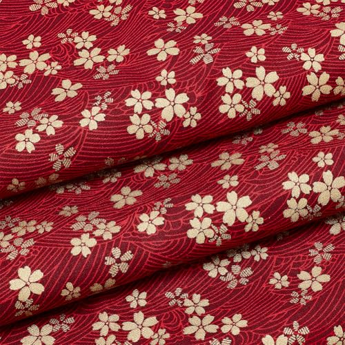 MAYJOYDIY 1 Yard 59 Inch Gold Cherry Blossoms Prints Cotton Fabric Japanese Sakura Quilting Bundles Bronzing Style for Sewing DIY Dresses Half Skirt Shirts Handicrafts - color: Gold