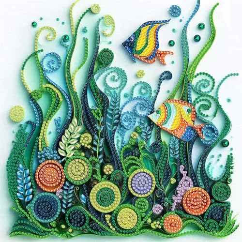 ZQEATRY Fish Seaweed Diamond Art Kits for Adults,DIY Specail Shape Diamond Painting Kit for Adult Beginners,5D Diamond Painting Gem Art Home Wall Decor 12 x 12inch - color: BE006