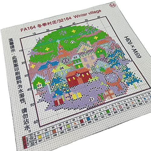 Howie's Needlepoint Cross Stitch Kits, 11CT Pre-Printed Pattern Needlepoint Kits, Full Range of Stamped Starter Kits (Winter Village, 8.3 x 8.3 Inch) - color: Winter Village