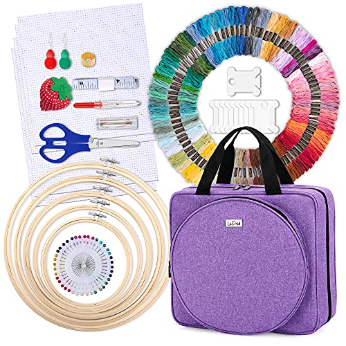 LoDrid Embroidery Kit, Embroidery Project Bag with Embroidery Kit, Purple - color: Purple