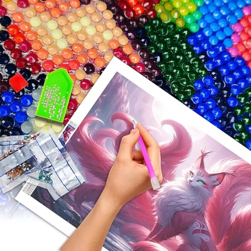 JATOK Diamond Painting Kit for Adults, Magical Fox, 27.5 x 15.7 in - color: Pink