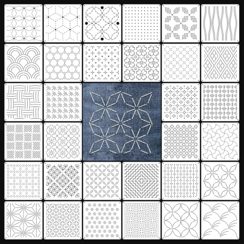 32 Piece Sashiko Stencil Kit 5.1 x 5.1 Inch PET Templates