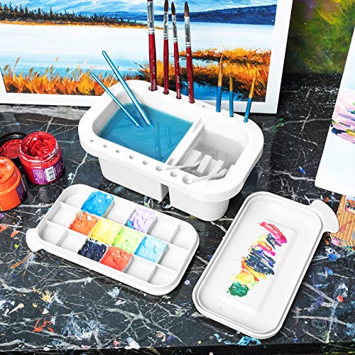 MyLifeUNIT Paint Brush Cleaner, Paint Brush Holder with Palette, White - color: White
