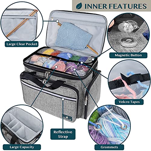 PAVILIA Large Knitting Yarn Storage Bag Crochet Organizer for Knitter, Grey - color: Heather Grey