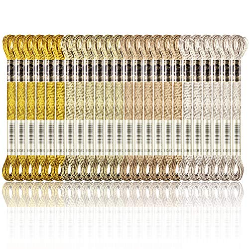 WILLBOND 24 Skeins Metallic Embroidery Floss - Glitter Embroidery Threads for Cross Stitch Crafts Friendship Bracelets(Assorted Color) - color: Assorted Color