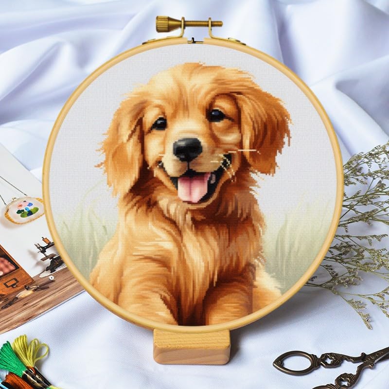 Generic Black Cat DIY Stamped Cross Stitch Kit for Beginners Easy with Hoop 11CT Needlepoint Embroidery Counted Cross Stitch Art Craft Wall Decoration 32x32cm (Unisex Adult)