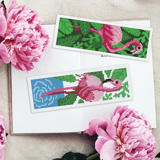 INFUNLY 6PCS Flamingo Cross Stitch Bookmarks Kit Pink Handmade Cross Stitch Bookmarks Make Time to Read DIY Cross Stitch Bookmark Set with Backing Felt Floss Instruction for Adult Book Lovers - style: 6PCS Flamingo