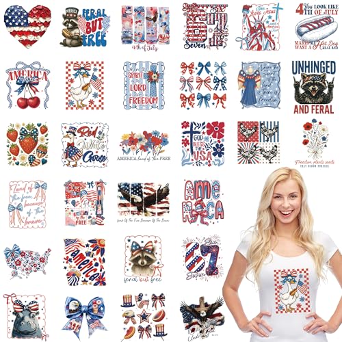 4th of July DTF Transfers Ready to Press, Iron on Decals for T-Shirts - color: Patriotic773