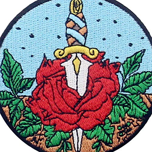 Rose and Dagger Patch Embroidered Applique Badge Iron On Sew On Emblem