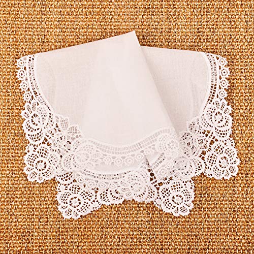 Milesky White Wedding Handkerchief Pure Cotton, Soft Ladies Hanky with Crochet Lace - color: Ch02