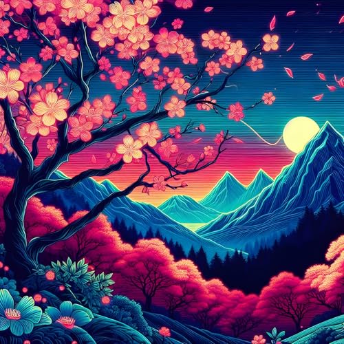 HKLIOPU Stamped Cross Stitch Kits - Mount Fuji Cherry Blossoms Embroidery Starter Kit for Adult Beginners, 11CT Needlepoint Cross-Stitch Patterns Dimensions Kit Arts and Crafts 16x16 inch - color: SZX-US-LZ194