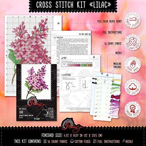 Povitrulya Counted Cross Stitch Kit for Adults “Lilac” | Hand Embroidery Kits - Mother's Day Gift for Mom or Grandma - color: Lilac
