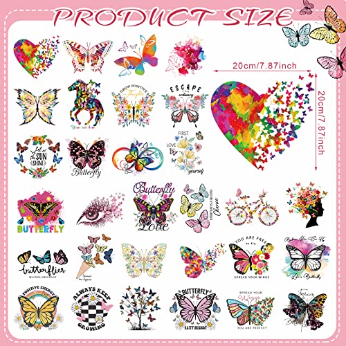 Panelee 5 Sheets Butterfly Flower Iron on Patches, Colorful Rainbow
