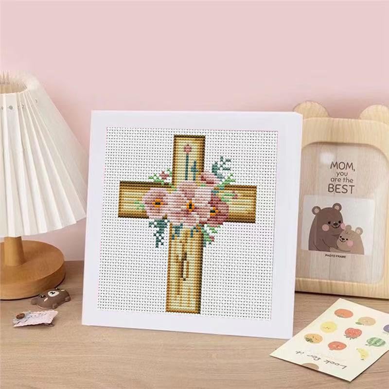 Cross Flower Stamped Cross Stitch Kits for Adults Beginners with Frame - color: Cross Flowers Clover Cross Stitch with Frame