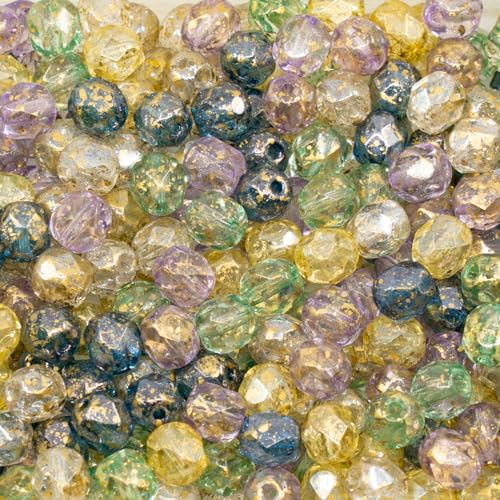 0.9 oz (25g) Mix of 100pcs 6mm Round Faceted Fire Polished Czech Glass Beads, Golden Shades - color: 6mm Gold Mix