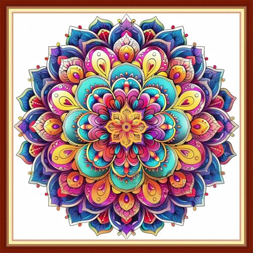 Redxing Stamped Cross Stitch Kits - Beach Night Landscape Counted Cross Stitch Kits for Beginners Adults Needlepoint Cross-Stitch Patterns-Magic Mandala 18x18 inchs - color: ArtsKit02