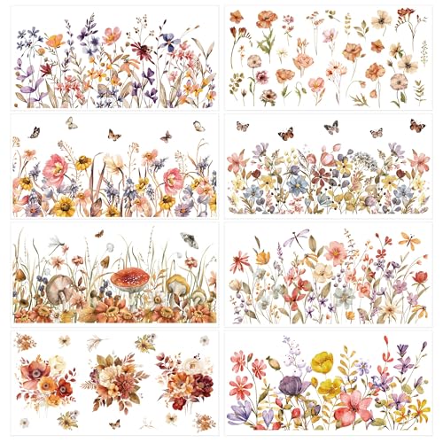 8 Pcs Boho Floral Rub-On Transfers for Furniture & Crafts - style: Boho Floral