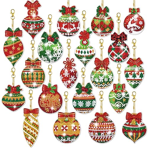 Tondiamo 20 Pcs Christmas Diamond Painting Keychain Kits 5D DIY Diamond Art Pendants Double Sided Hanging Key Chains for Christmas Party Decoration DIY(Balls Style) - style: Balls Style