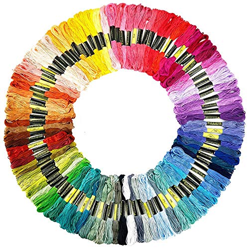 Vilihkc Rainbow Color Embroidery Floss 100 Skeins Per Pack with Cotton for Cross Stitch Threads Bracelet Yarn Craft Floss Embroidery Floss Set - color: 100 colors
