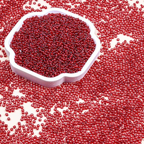Legefo 4mm Glass Seed Beads Bulk, Red with Silver 6/0 Small Mini Pony Seed Beads, Tiny Round Craft Bead for Bracelet Necklace Wrist Jewelry Making Beading Weaving DIY Crafts Supplies, 1000pcs - color: Red with Silver