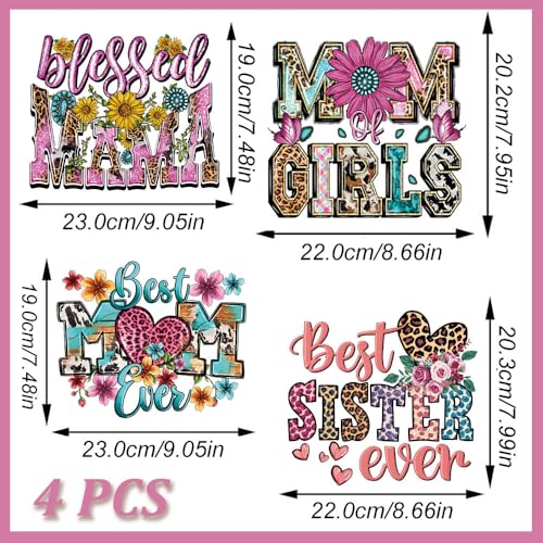 4 Sheets Mother's Day Heat Transfer Vinyl Decals Best Mom DTF Iron on Transfers Patches Mama Ready to Press Heat Patches for Mother T Shirts Clothes DIY Crafts Women Clothing Bag Appliques Decorations - color: Mother's Day A