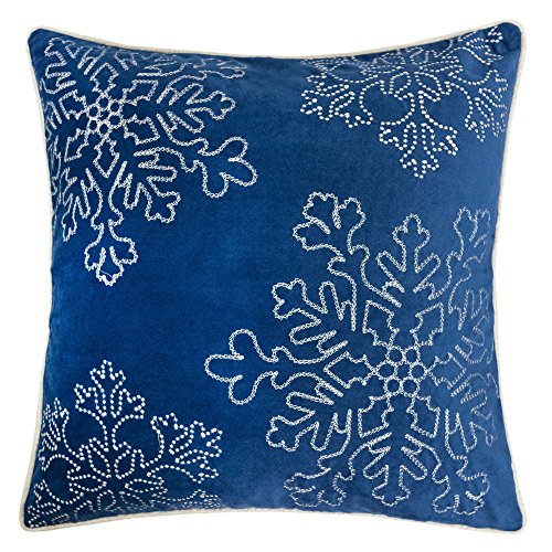 Embroidery Blue Velvet Throw Pillow Cover, Merry Christmas Series Snowflake Luxury Soft Fuzzy Cozy Warm Slik Gift Square Couch Cushion Pillow Case 20 x 20 Inch, Cover Only - color: Snowflake-blue