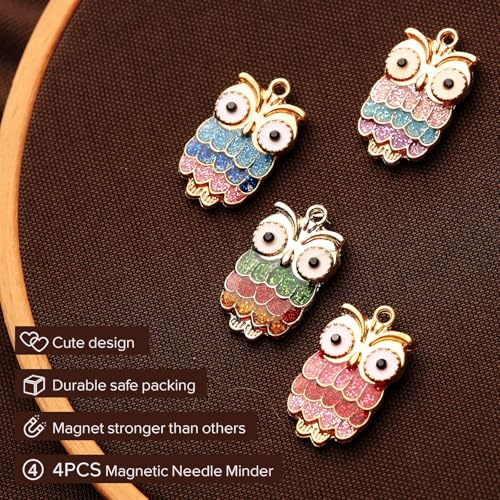 4pcs Needle Minder for Embroidery,Sewing Magnetic Needle Keeper,Cute Owl Cartoon Enamel Pin Needle Minder Sets,Needle Holder for Embroidery, Needlework Storage Accessory, Gift for Cross Stitch Lover