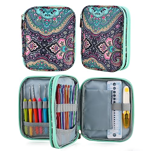 Crochet Hook Case with Zipper and Web Pockets for Crochet Needles/Knitting Accessories - Lightweight Organizer Bag for Crochet Hook Kit Tools