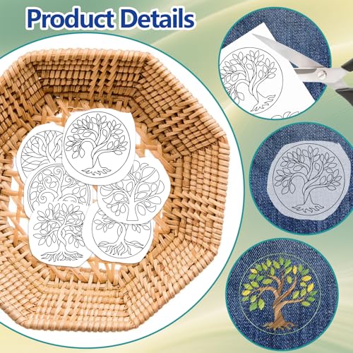 ORIGACH 4 Sheets Water Soluble Embroidery Patterns Stabilizers - Pre-Printed Tree of Life Designs - Stick & Stitch Embroidery Paper for Hand Sewing Lovers - color: Tree of Life