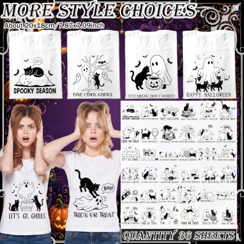 Tellingyou 36 Sheets Halloween Iron on Transfers Ghost Iron on Patches - style: Ghost and Cat