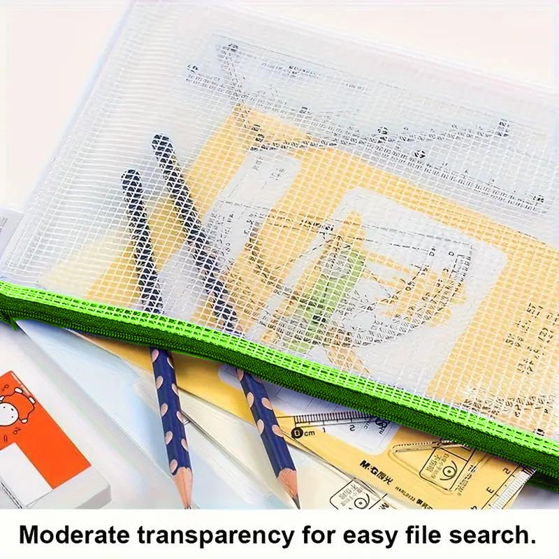 Mesh Zipper Pouch Bag,A3 Zipper Bag for Organizing Storage, Waterproof Zipper Pouch, 17" x 12"/44cm x 32cm, File Bag for School and Office Supplies (Green) - color: Green
