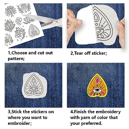 BENECREAT 4Sheets 63Pcs Water Soluble Embroidery, 11.7x8.3inch Devil's Eye Pattern Transfers Water Soluble Stabilizer for Embroidery Stick and Stitch Embroidery Designs - color: Devil's Eye
