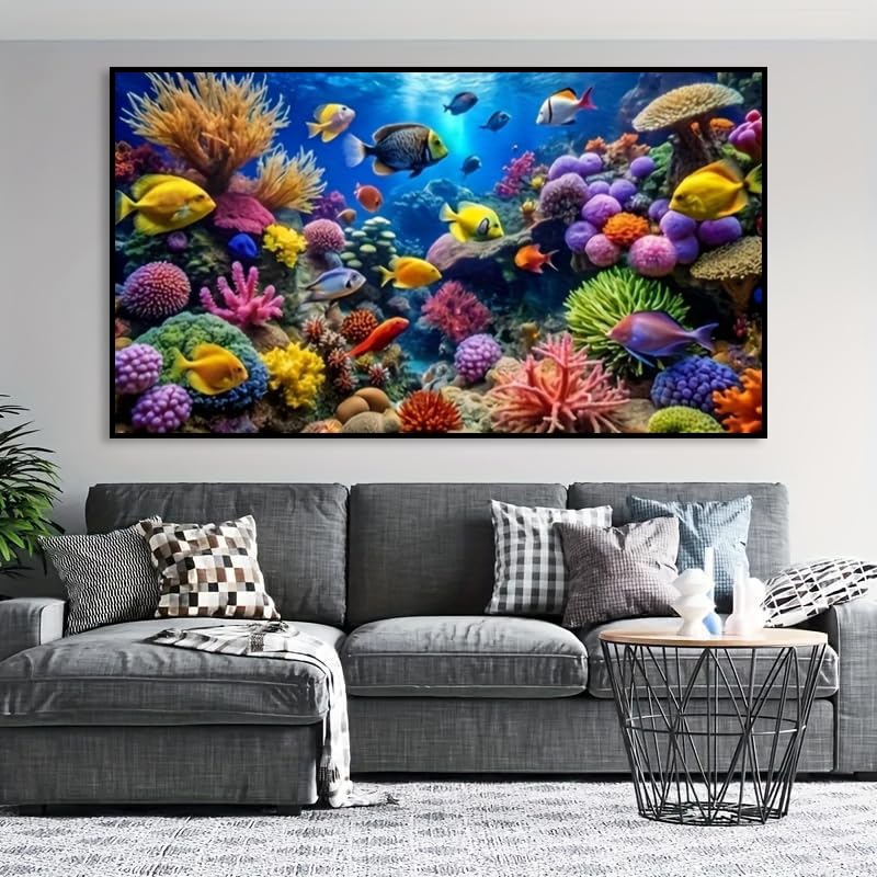 BOHADIY 5D Fish Diamond Art Kits for Adults, DIY Large Size Marine Life Diamond Painting Full Round Drill Crystal Art - Craft Cross Stitch Embroidery for Home Wall & Office Decor 27.5 X 15.7inch