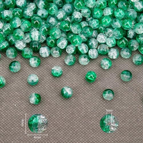 400PCs 4mm Green Crackle Glass Beads Bulk, Round Smooth Hole Glass Crystal Beads for Jewelry Making, DIY Bracelets, Necklaces, Bag Charms, Keychains and Craft Projects - color: Green Crackle, size: 4MM