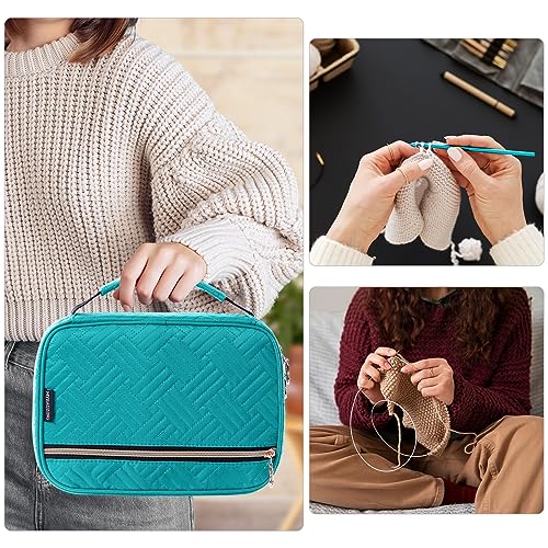 MYBAGZING Crochet Hook Case, Quilted Organizer for Crochet Hooks up to 8" - color: Teal