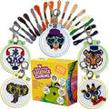 Safari Cross Stitch Kits for Kids - 5 Stamped Beginner Needlepoint Sets - color: Wild Animals