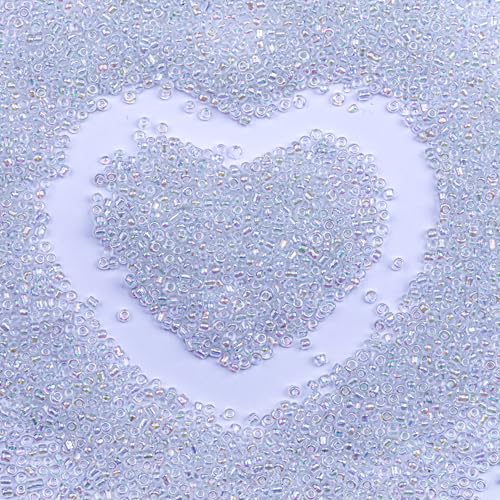 Legefo 4mm Glass Seed Beads Bulk, Transparent White A/B 6/0 Small Mini Pony Seed Beads, Tiny Round Craft Bead for Bracelet Necklace Wrist Jewelry Making Beading Weaving DIY Crafts Supplies, 1000pcs - color: Transparent White A/B