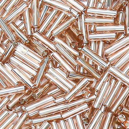 4200pcs Glass Bugle Beads, Mini Long Tube Seed Beads Bulk, Tiny Small Loose Spacer Embroidery Beaded for Bracelets Jewelry Making Sewing, Crafts, Christmas Ornaments, 2×6mm, Champagne Pink - color: Champagne