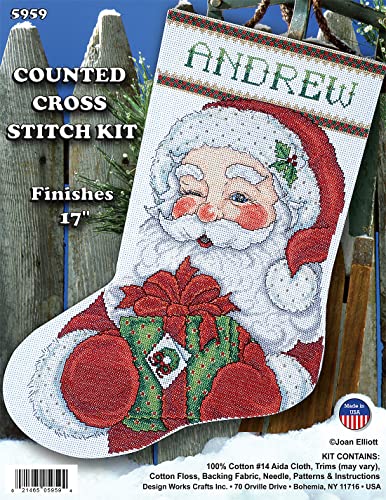Design Works Crafts Winking Santa Counted Cross Stitch Stocking Kit