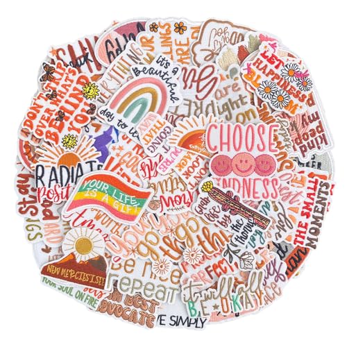 J.CARP 50PCS Boho Positive Iron on Patches, Bohemian Inspirational Embroidered Patches, Retro Hippie Style Sew on/Iron-on Patch for Clothing, Hats, Backpacks, Jackets, and Bags. - color: Boho Patches 50PCS