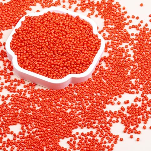 Legefo 4mm Glass Seed Beads Bulk, Orange 6/0 Small Mini Pony Seed Beads, Tiny Round Craft Bead for Bracelet Necklace Wrist Jewelry Making Beading Weaving DIY Crafts Supplies, 1000pcs - color: Orange