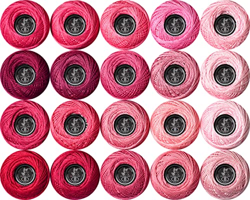 Soft 20 Colors Classic Crochet Thread 20 Pack,100% Cotton (Cranberry-3326-601) - color: Cranberry Series