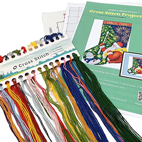 Howie's Needlepoint Cross Stitch Kits, 14CT Pre-Printed Christmas Pattern Embroidery Kits, Full Range of Stamped Starter Needlework Kits (Christmas Stocking-Santa Claus, 12.2 x 16.5inch) - color: Christmas Stocking-Santa Claus