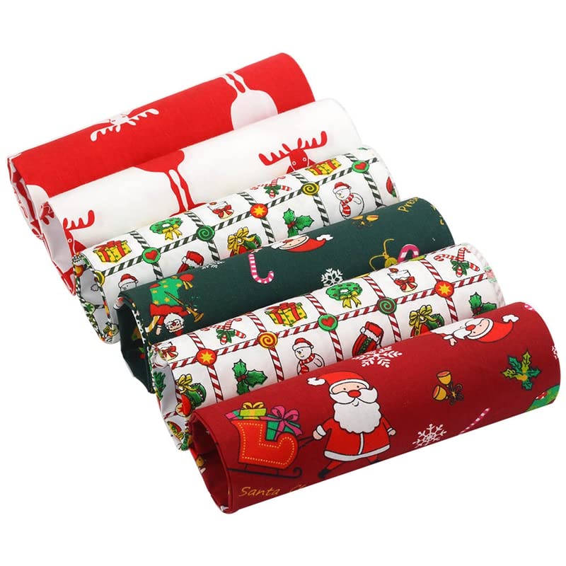 AMORNPHAN Christmas Holiday Printed 100% Cotton Quilting Bundles Fabric for Patchwork Needlework DIY Handmade Sewing Crafting Precut Face Mask 16x20 Inches (40x50cm.) Set of 6 Pieces (Christmas) - color: Christmas
